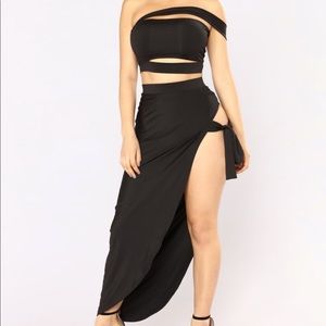Black Slit Skirt Matching Set